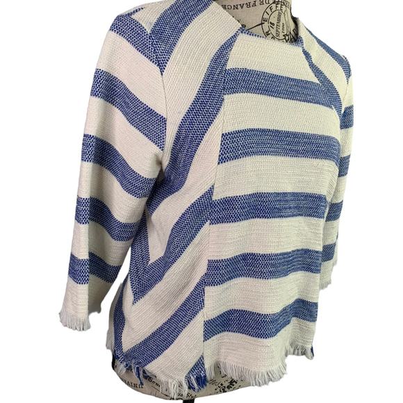 ZARA BASIC COLLECTION Women's Size Small Blouse Aztec 3/4 Sleeve Raw Hem Striped - Picture 4 of 11